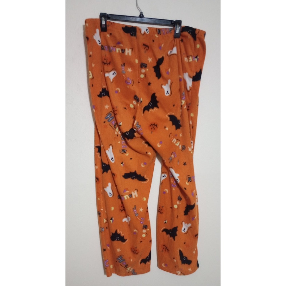Hyde and Eek Halloween Pajama Pants Womens XXL Orange Fleece Bats Ghosts Spooky